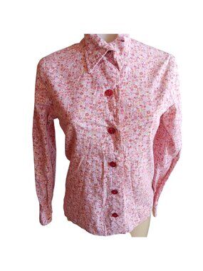 1970's Floral Pink Vintage Women's Small Granny Blouse Top Daisy Handade 1of1